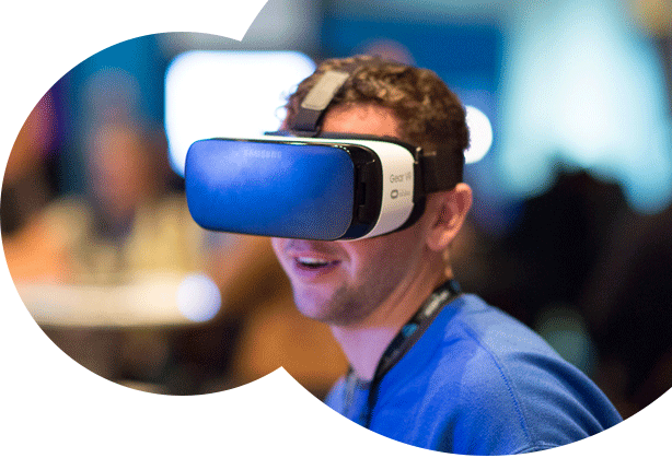 Man wearing AR/VR goggles